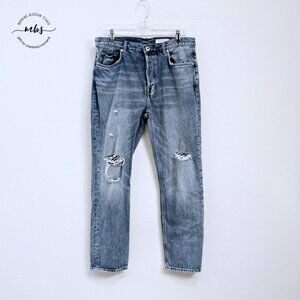 All Saints Jack Distressed Button Fly Straight Leg Jeans Blue Men 32